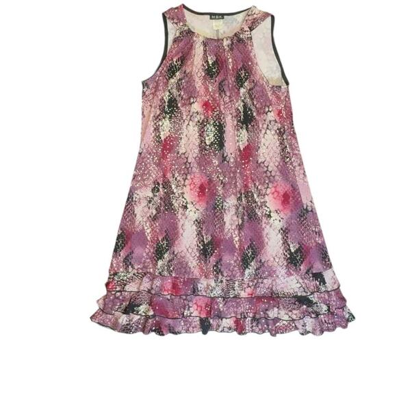 MSK Dresses & Skirts - MSK Snakeskin Print Ruffle Hem Mini Dress with Sequins - Pink/Purple